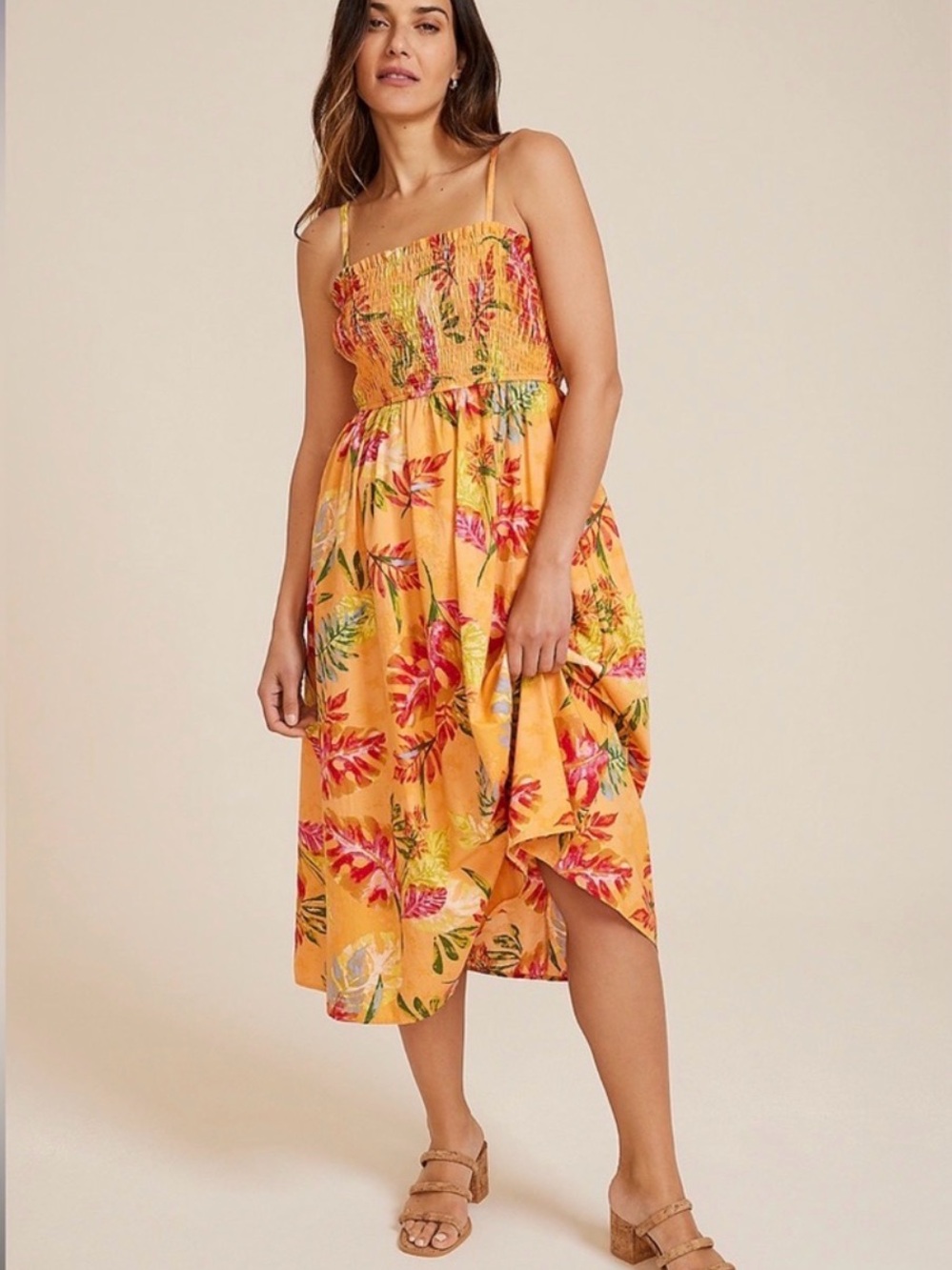 Maurices Yellow Floral Smocked Midi Dress Size XXL
